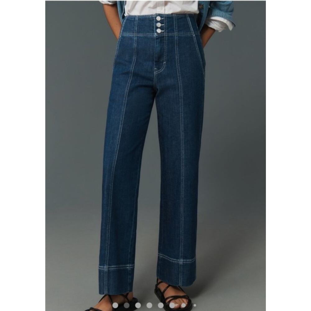 Pilcro Dark Blue Straight Leg Jeans with Contrast Stitching
